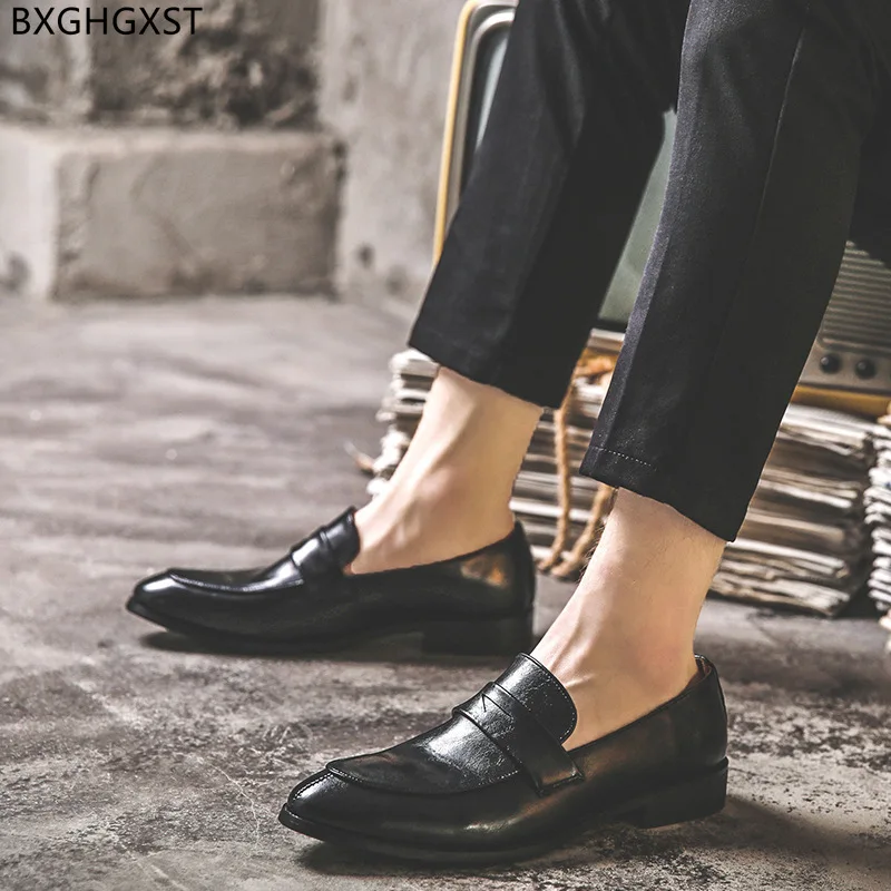 

Brown Mens Loafers Shoes Luxury Men Wedding Shoes 2023 Dress Black Leather Shoes Men Formal Chaussure De Homme Zapatos De Hombre