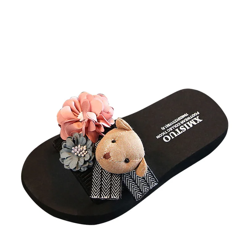 

Summer Non-slip Children's Flip-flops Girls Fashion Beach Shoes Sandals Female Cute Cartoon Bear Flowers Slippers Women B715