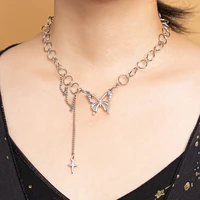 punk rhinestone crystal butterfly choker necklace women silver chain pendant necklace statement jewelry chocker collier femme