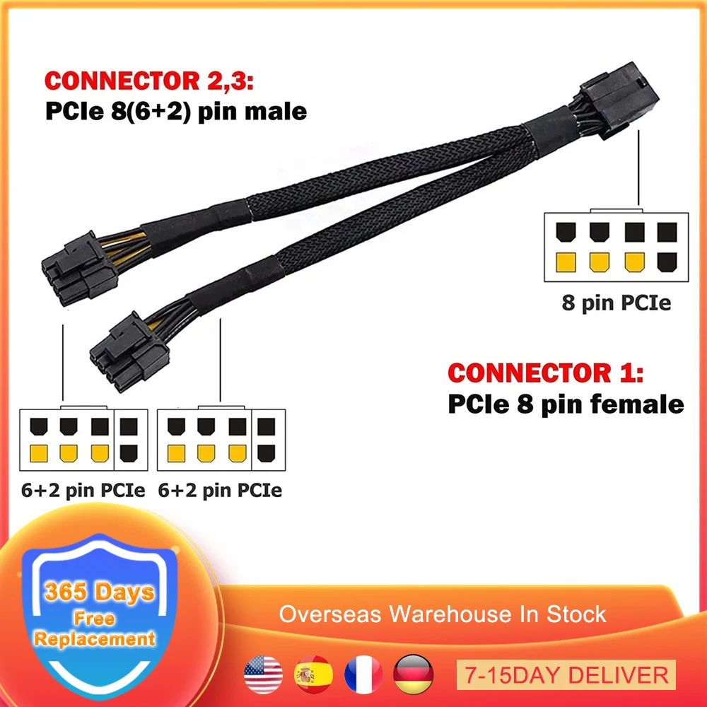 

8 Pin PCIE To Dual PCI Express 8 (6+2) Pin Power Adapter Cable BTC GPU Graphics Card Motherboard PCI-E Power Data Cable Splitter