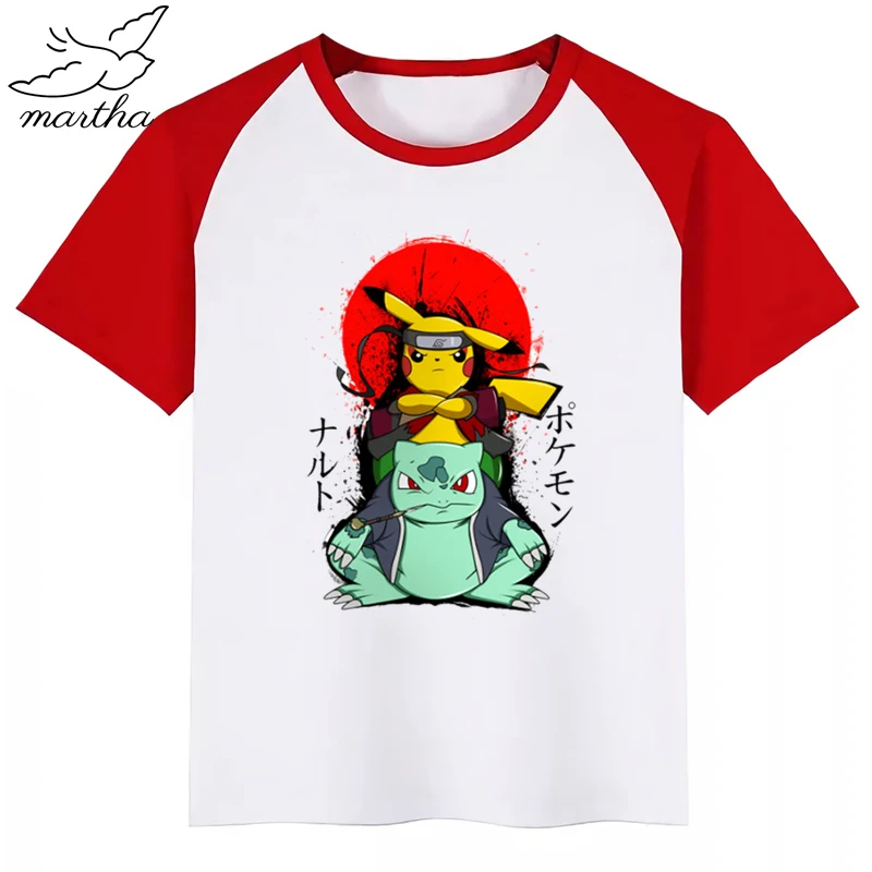 Детская футболка с персонажами из мультфильма Наруто Пикачу тором короткими