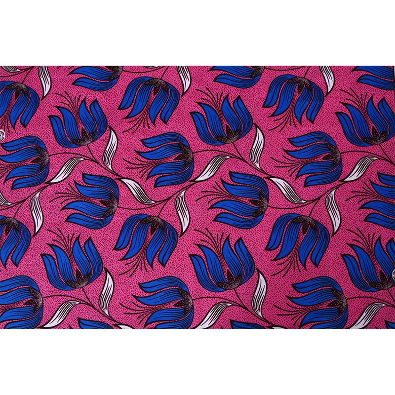 African Fabric Ankara Real Wax Veritable Blue Flowers Print Pink 6Yards | Аксессуары для одежды