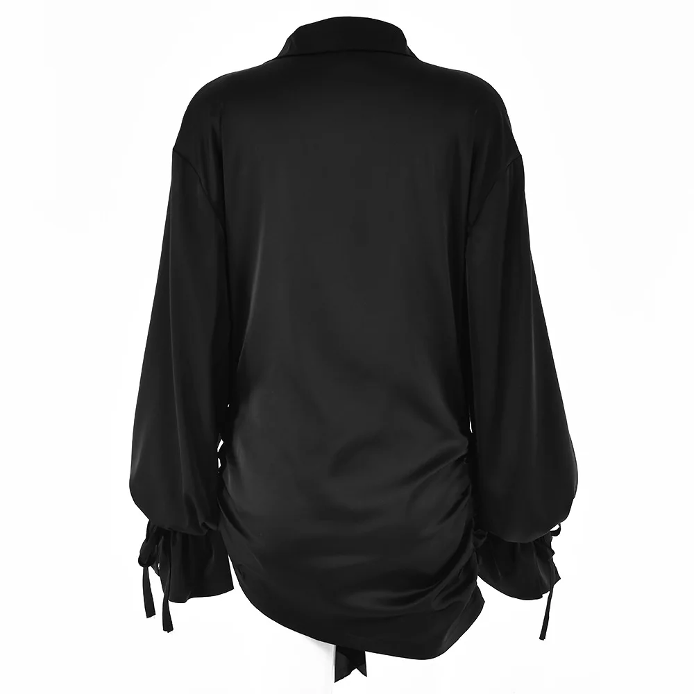 

Sexy Deep V Neck Shirts Women Solid Colors Lace Up Petal Sleeve Tops 2021 Spring Autumn New Fashion Black Long Sleeve Shirts Y2k