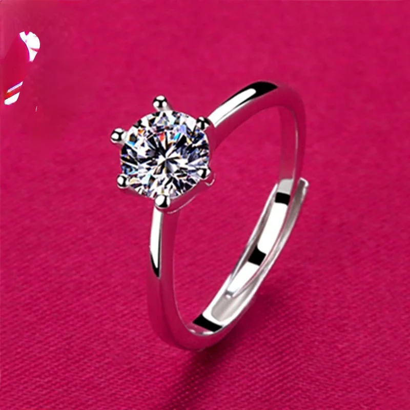 

S925 Sterling Silver Six-claw One-carat Diamond Ring Fashion Eight Hearts and Eight Arrows Zircon Wedding Ring Female