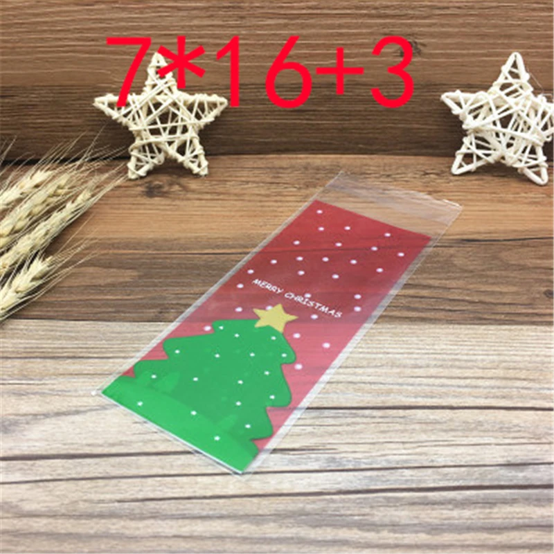 

100pcs Merry Christmas Baking Packaging Bags Cartoon Christmas Tree Stripes Snack Bag Cookies Candy Storage Bag 7x13cm 7x19cm
