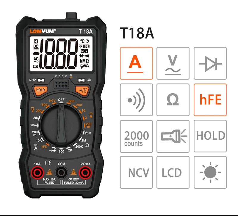 LOMVUM мультиметр True RMS 6000 отсчетов Высокоточный цифровой мультиметр NCV умный мультиметр Авто Диапазон AC/фонарик постоянного тока