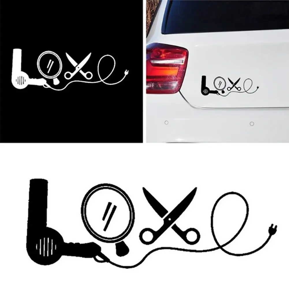 

Creative Hair Dryer Mirror Scissors Stylist Tool LOVE Car Decal Sticker Decor