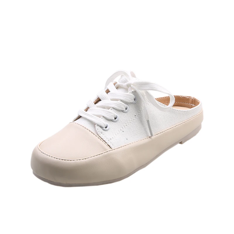 

Cover Toe Shoes Woman 2021 Slippers Flat Loafers Lady Luxury Slides Low Girl Designer Soft Rome Canvas PU Rubber Fabric Casual