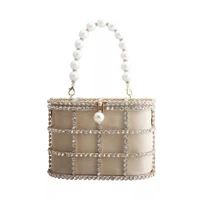 diamonds basket evening clutch bags women luxury hollow out preal beaded metallic cage handbags ladies wedding party purse