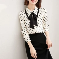 womens shirt fashion woman blouses 2021 spring autumn new polka dot print bow shirts long sleeve all match casual blouse female