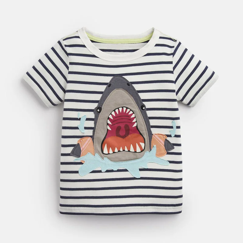 

2020 Summer New Children'S T-Shirt Knitting O-Neck Cotton Short Sleeve Child T-Shirt Striped Cartoon Children Clothes
