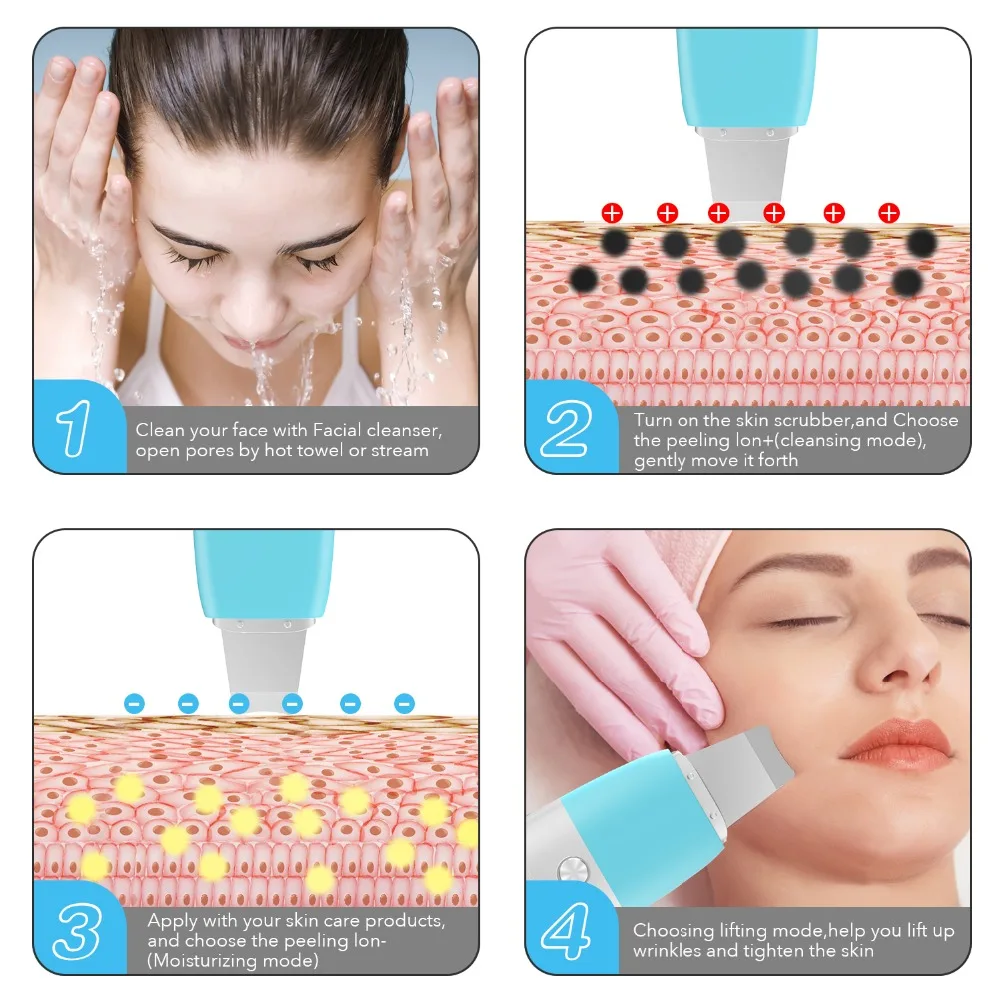 HailiCare Facial Skin Scrubber Blackhead Remover Ultrasonic Pore Cleansing Device Comedone Extractor Facial Lifting Tool