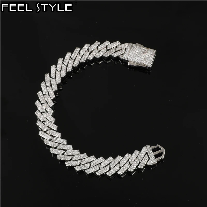 

Цепочка кубинская в стиле хип-хоп 14 мм с тяжелыми зубцами, Сверкающий Браслет из белого золота с цирконием класса ААА + для мужчин и женщин, ю...