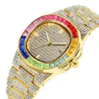 Часы наручные для мужчин и женщин, Роскошные Кварцевые в стиле хип-хоп, украшенные фианитами, украшение под золото