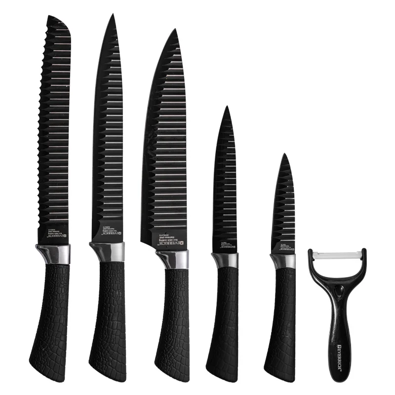 6 шт./компл. кухонный нож из нержавеющей стали с черным лезвием домашний для