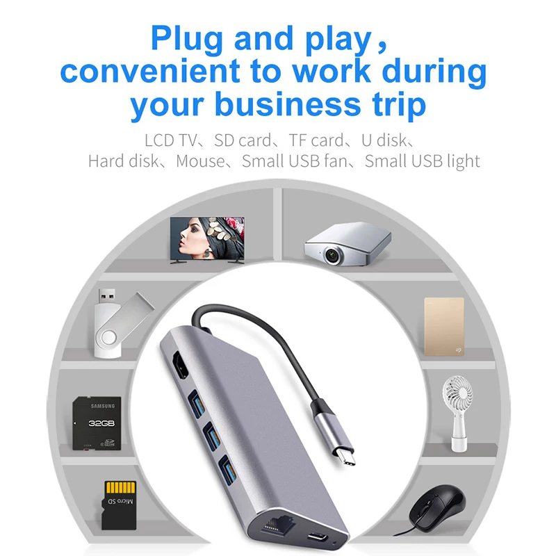 Feed me USB3.0 концентратор USB C к HDMI RJ45 автомобильный ридер PD адаптер для MacBook samsung Galaxy S9/S8 huawei mate 10 P20 Pro type C концентратор
