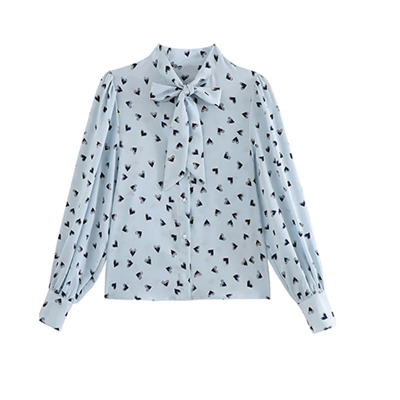 Новинка 2021 модная шифоновая блузка с бантом рубашки сердечком и принтом женские