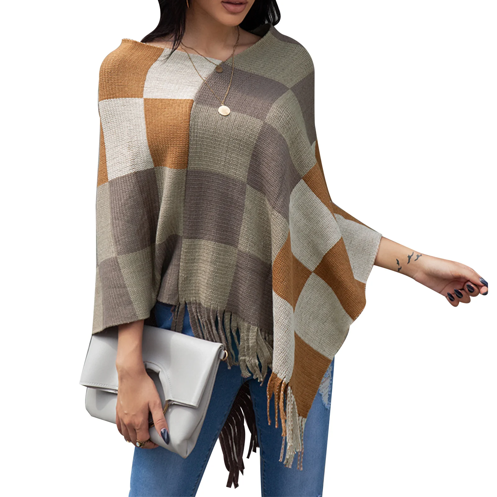 

Hirigin 2020 Fashion Women's Knitting Shirt, Plaid Top, Fall Loose Elastic Casual Party Irregular Hem Personality V-Neck Cloak