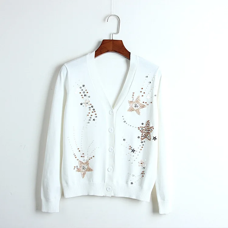 Роскошный кардиган с вышивкой бисером женский свитер весна 2019 Новый однобортный