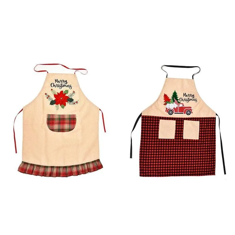 

1pcs Lovely Deer Christmas Apron For Woman Pinafore Cotton Linen Aprons 82*63cm Home Kitchen Cooking Baking Cleaning Bibs