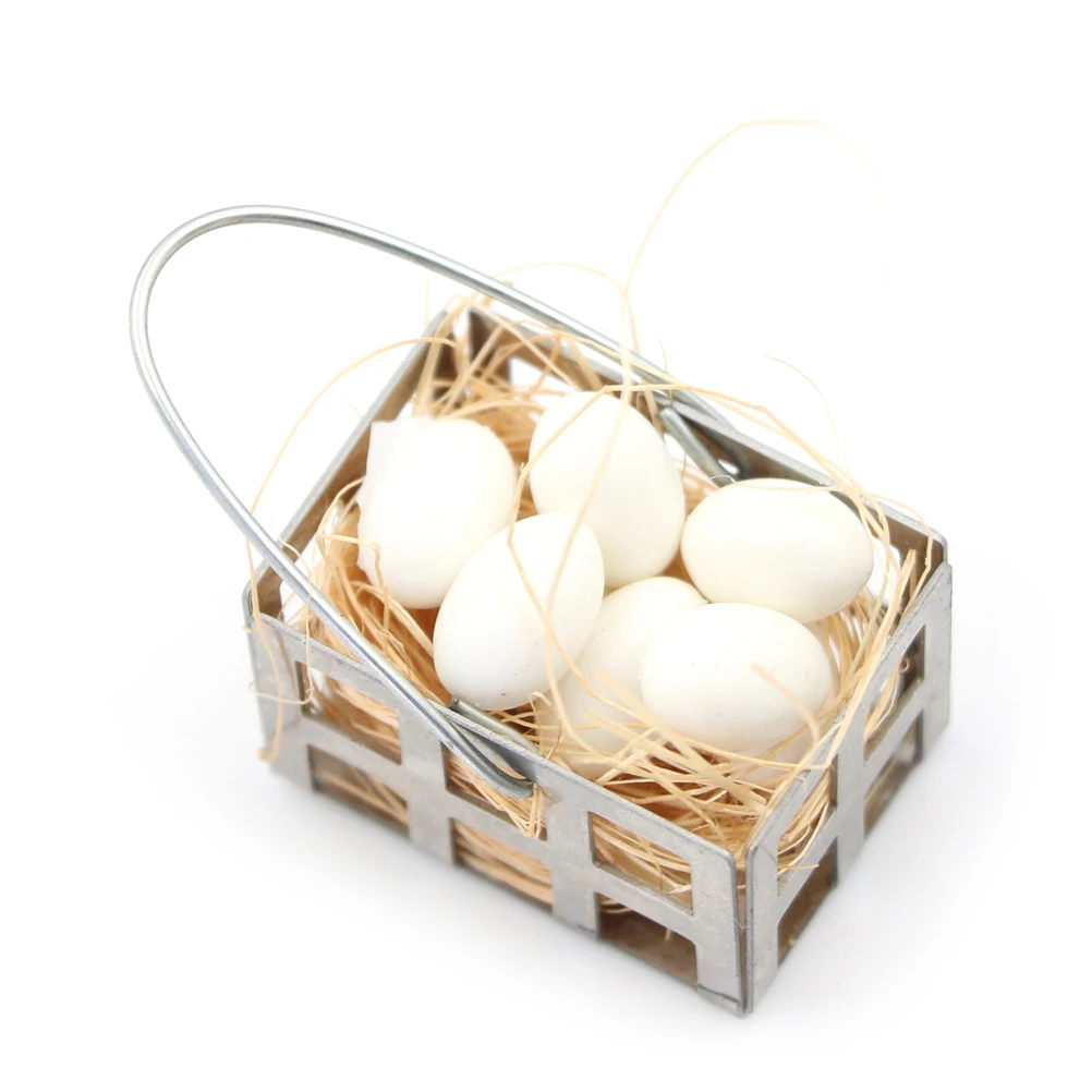 

New Dolls House Kitchen Decor 1/12 Dollhouse Furniture Miniature Metal egg Basket toy