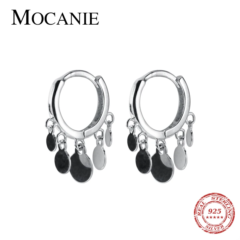 

Mocanie New Design Round Sequins Tassel Classic Hoop Earring for Women Pure 925 Sterling Silver Geometric Earring Fine Jewelry