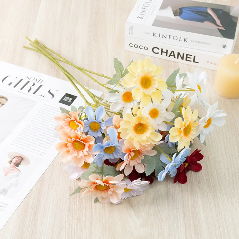 

Artificial Flower Bouquet Pink Yellow Burgundy Blue Silk Marigold 6 Big Heads Simulation Daisy Fake Room Decor Christmas CK41