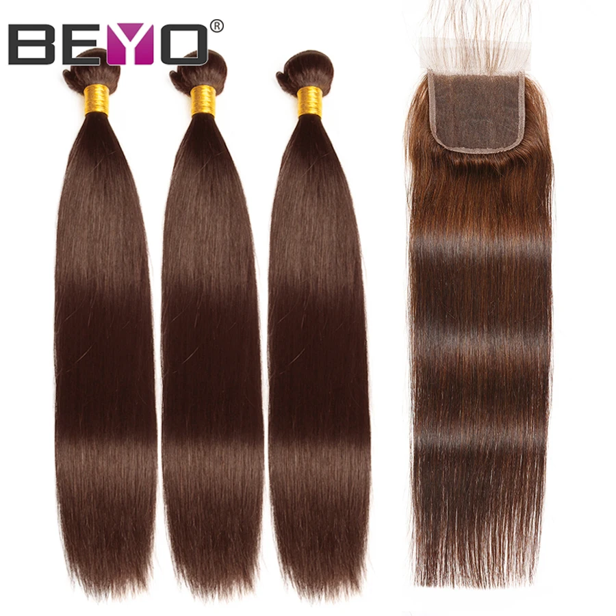 Светлые каштановые прямые волосы пучки с бразильские закрытием переплетения