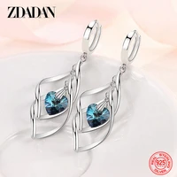 zdadan 925 sterling silver hollow blue crystal long drop earrings for women fashion wedding jewelry gift