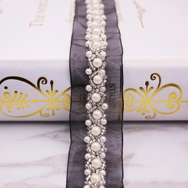 1 ярд 3 см жемчужный вышитый бисером кружевной отделкой сетчатая ткань кружевная