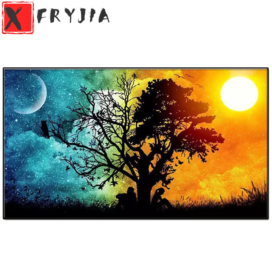 

5D Diy алмазная живопись, ландшафт, природный пейзаж, искусственная тень, день, ночь, стразы, Европейское украшение для дома