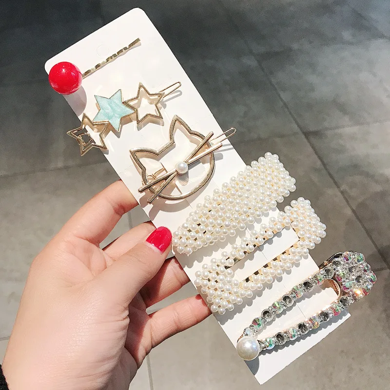 

6/7pcs/lot More Styles Hot Fashion Alloy Pearl Exquisite Simple Hair Clip Barrette Headbands Girls Hair Accessories Headwear