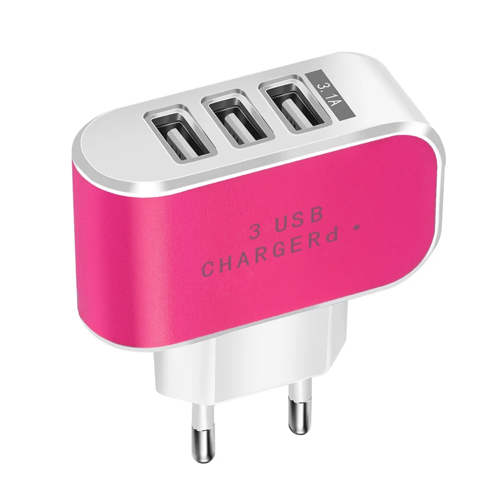 rose red Универсальное зарядное устройство 5V 3.1A USB для быстрой зарядки iPhone X XR Xiao мобильный телефон mi зарядное устройство 3 порта зарядное устройство ЕС адаптер питания для путешествий - Тип штекера: rose red