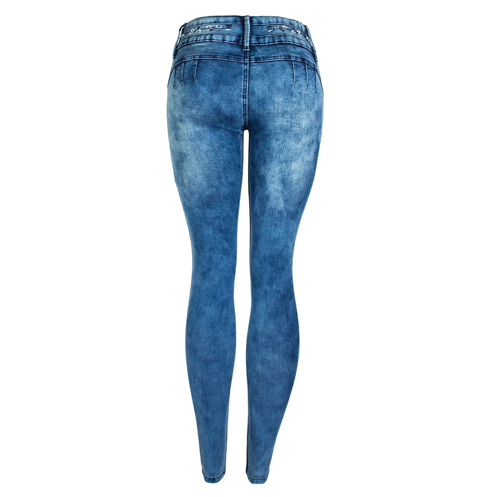 

Women Ripped Hole Low Waist Jeans Push Up Hip Pencil Lift Skinny Jean Trousers Super Stretch Slim Fit Embroidery Denim Pants