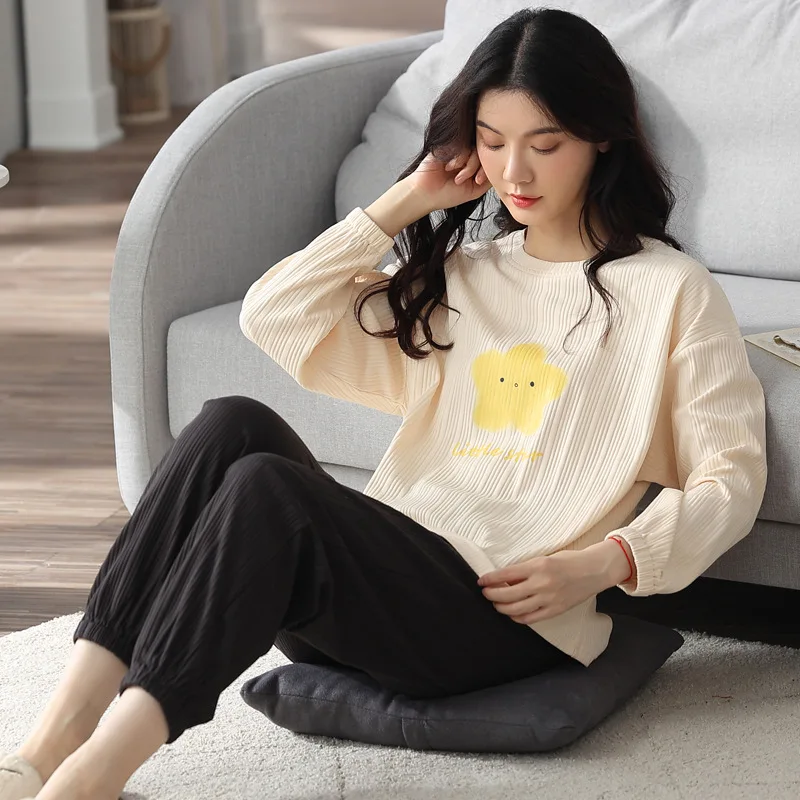 2021 Autumn and Winter Women's Pajamas Long-sleeved Two-piece Loose Casual Home Wear Pijamas Women Pajama Set Women Sleepwear