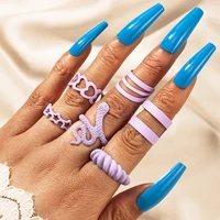 6pcsset new simple purple resin snake animal rings set irregular geometric hollow twisted acrylic ring for women party jewelry