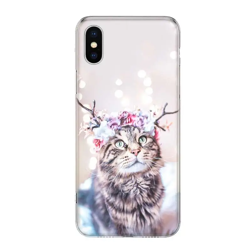 Чехол для телефона Merry Christmas cat серый чехол с милым котом iPhone 11 5 6 6s 7 8 Plus X XS XR Pro Max