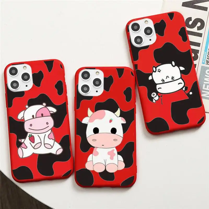 

Cow Print Phone Case For IPhone 6 6s 7 8 Plus X Xs Xr Xsmax 11 12 Pro Promax 12mini Candy Red Silicone Cover