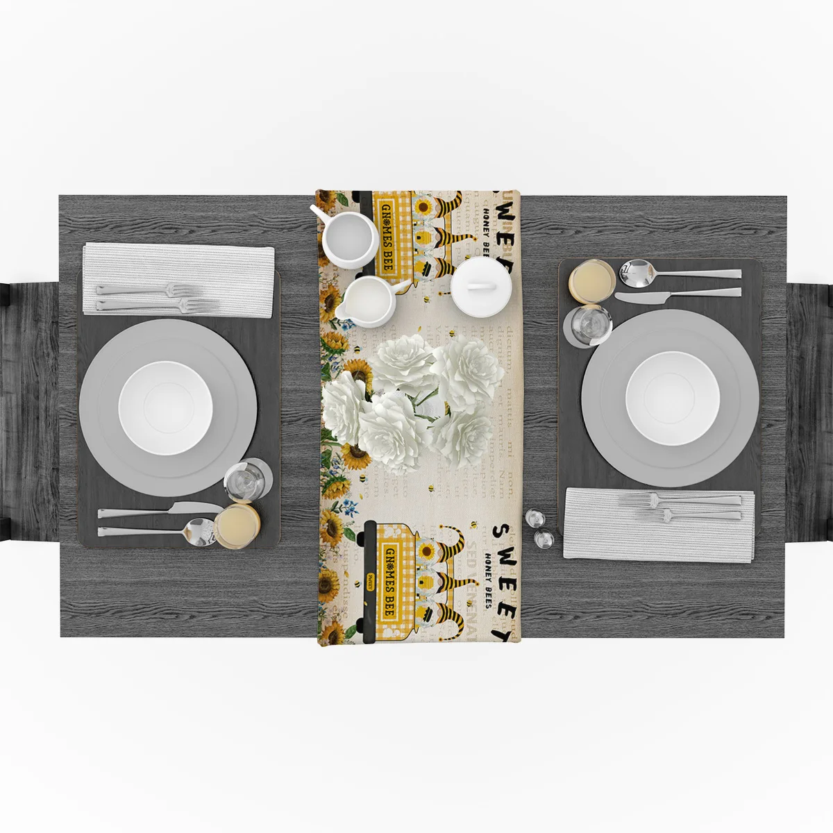Bee Gnome Sunflower Truck Retro Modern Minimalist Table Runner Hotel Family Dinner Decoration | Дом и сад