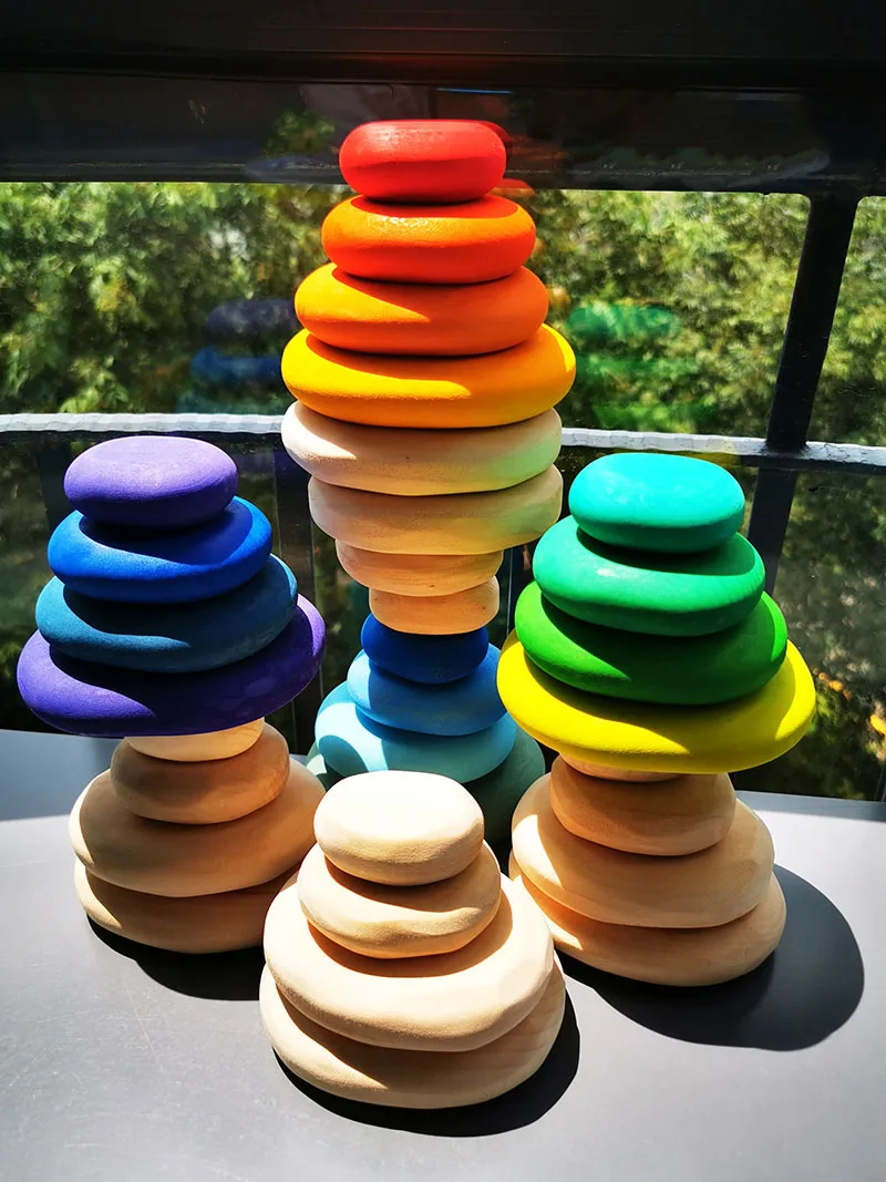 

Детские деревянные игрушки, радужная речная галька, натуральные плоские каменные куклы, кольца, шары, строительные блоки/Детская игрушка ...