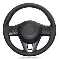 car steering wheel cover hand stitched black genuine leather for mazda 3 axela mazda 6 atenza mazda 2 cx 3 cx 5 scion ia 2016