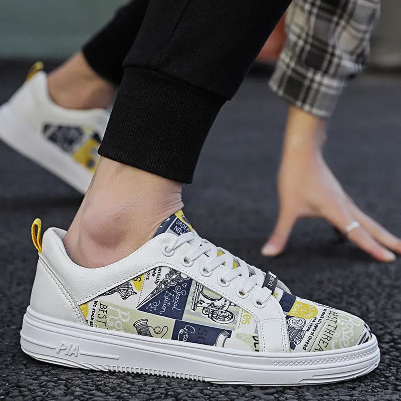 2020 Новая модная повседневная мужская спортивная обувь с граффити Легкая белая