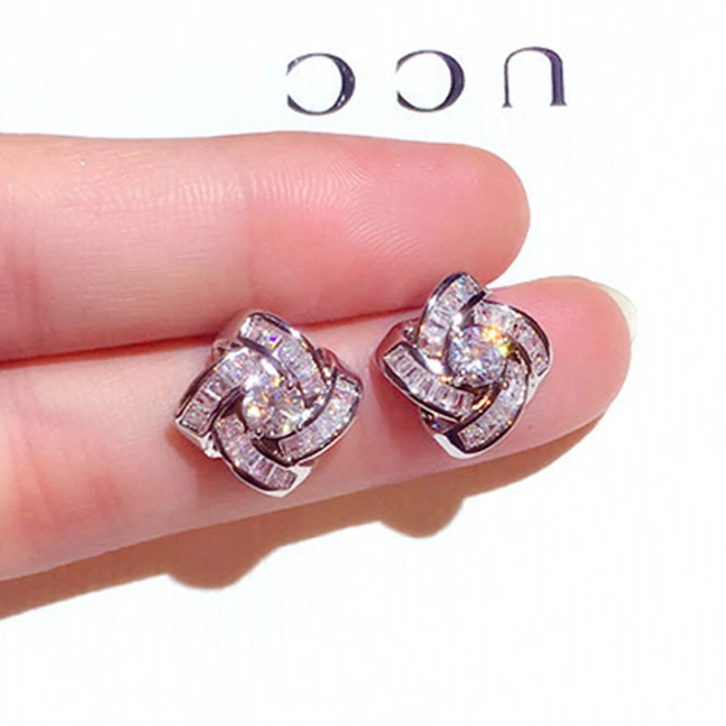 

Korean Fashion Design Geometric Staggered Women Earrings Super Shining Bling CZ Stud Earring Feminia Brincos Jewelry Pendant