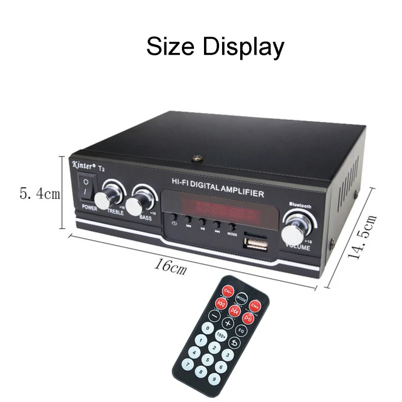 

Mini HIFI Bluetooth Power Amplifier Car/Home Theater Digital Power Audio Amplificador For Speaker Treble Bass Control FM USB SD