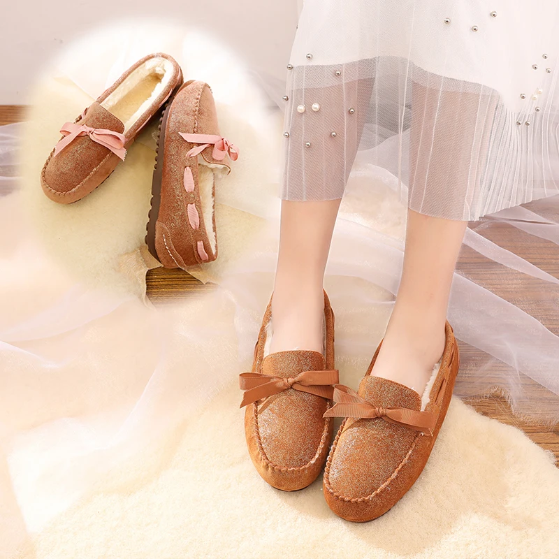 

Winter Women Fur Loafers Plush Slip on Shoes Woman Boat Shoes Warm Ladies Shoe Zapatos Mujer Warm Sneakers Moccasins Female