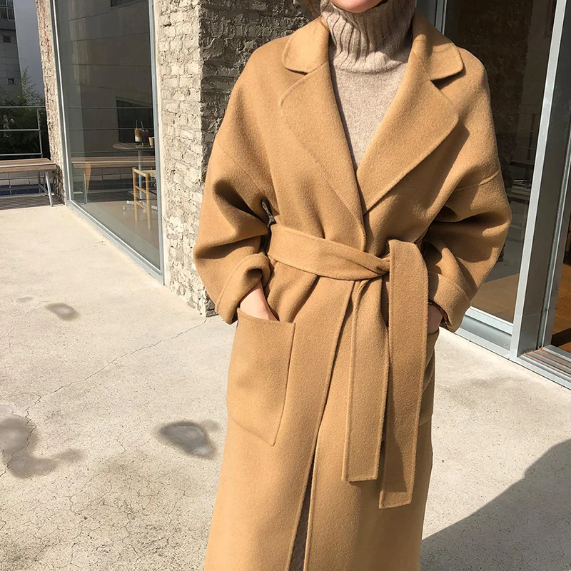 

New double-sided cashmere coat women's 2021 autumn and winter thickened high-end 100% wool medium and long coat women