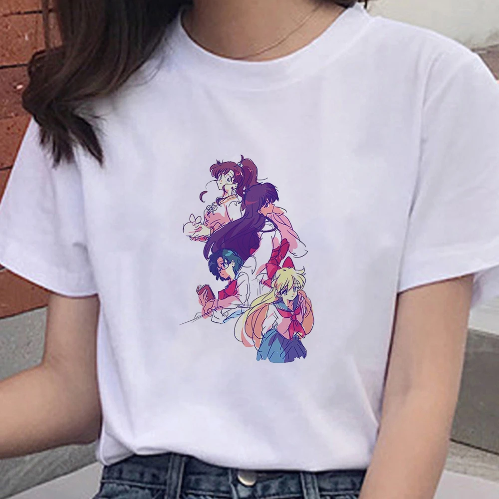 Camiseta de Sailor Moon para mujer, camisa Pop Mizuno Ami Hino Rei, moda informal, moda