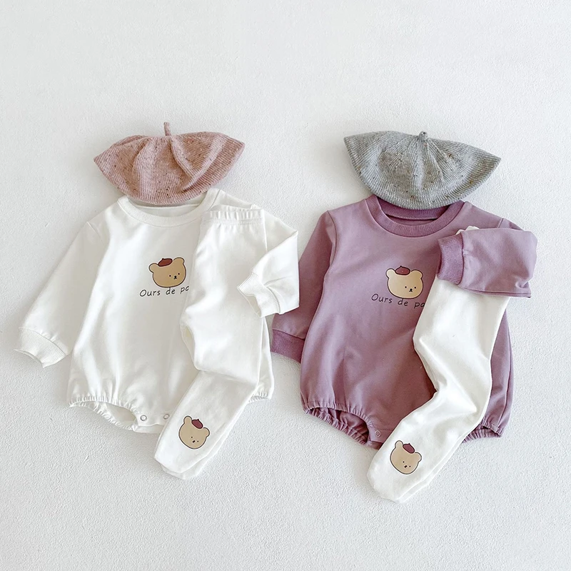 

Осенняя одежда для маленьких мальчиков и девочек, Комбинезоны для маленьких девочек, комбинезон с длинным рукавом и принтом медведя + трико ...