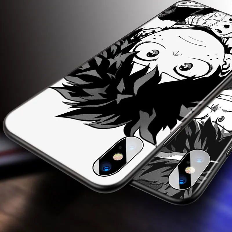 

My hero academia black white For Apple iPhone 12 11 Pro Max mini XS Max XR X 8 7 6 6S Plus 5S SE 2020 Soft Black Phone Case