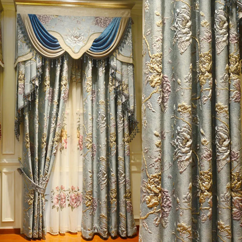 Европейские высокие бежевые 4d-тисненые большие цветы плотные затемняющие